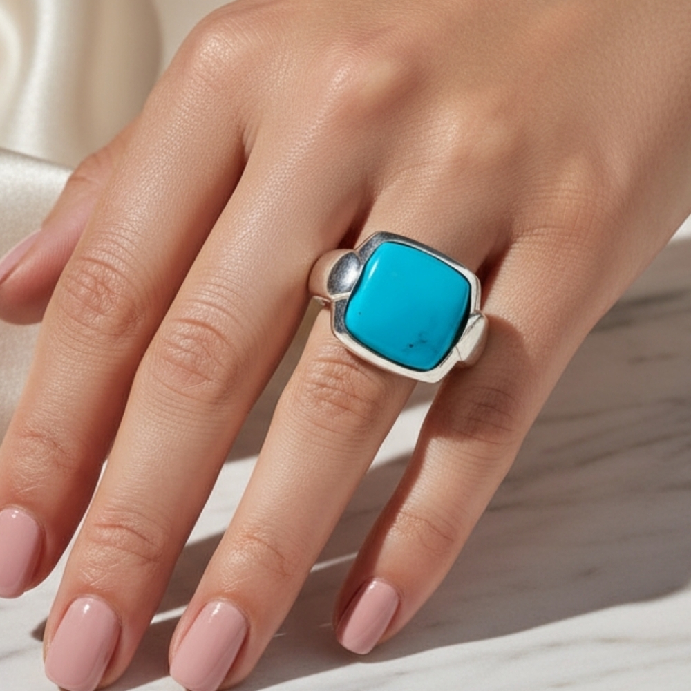 Sterling silver ring with blue turquoise stone  sz 9.5 unisex men women jewelry